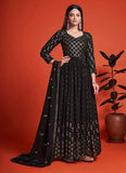Sequins Embroidered Wedding Wear Gown For Plus Size Women In Black