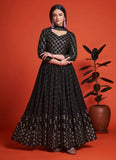Sequins Embroidered Wedding Wear Gown For Plus Size Women In Black