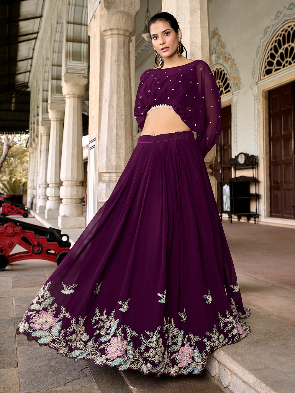 Wine georgette co-ord lehenga choli set