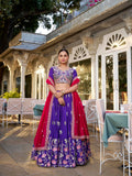 Heavy embroidered Vichitra silk lehenga in purple
