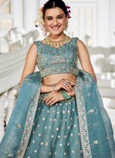 Sea Green Golden Tissue Lehenga | Sequins & Embroidery – Elegant Wedding Lehenga