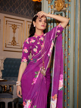 Purple georgette saree with printed border