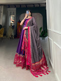 Purple Color Print With Foil Print Tussar Silk Dress