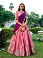 Salmon Color Zari Weaving Work Kanchipuram Wedding Lehenga Choli