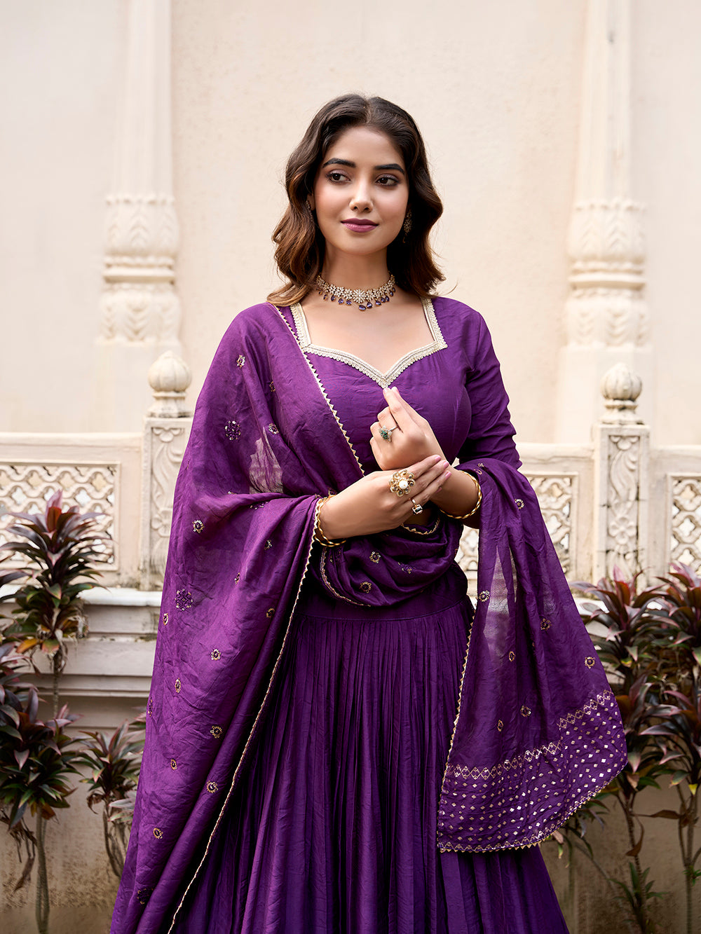Dark Purple Chanderi Silk Zari Lehenga Choli for Wedding