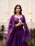 Dark Purple Chanderi Silk Zari Lehenga Choli for Wedding