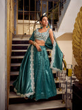 Teal Color Sequins And Thread Embroidery Work Gold Crush Lehenga Choli