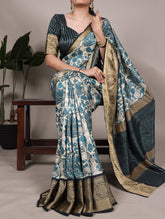 Sky blue tasar silk saree