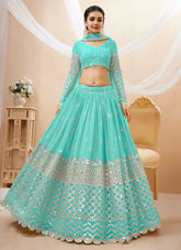 Sky Blue Georgette Sequins Zari embroidery Wedding Lehenga
