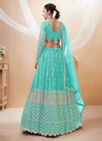 Sky Blue Georgette Sequins Zari embroidery Wedding Lehenga