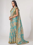 Sky Blue Sequins Embroidery Work with Digital Printed Saree