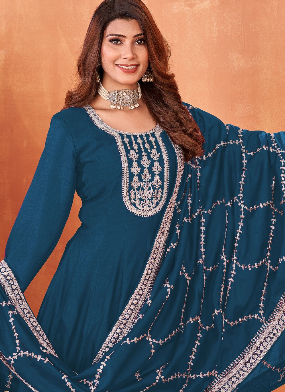 Sophisticated Morpeach Art Silk Indian Anarkali Suit for Women
