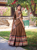 Brown Color Plain With Zari Weaving Work Chanderi Silk Lehenga Choli