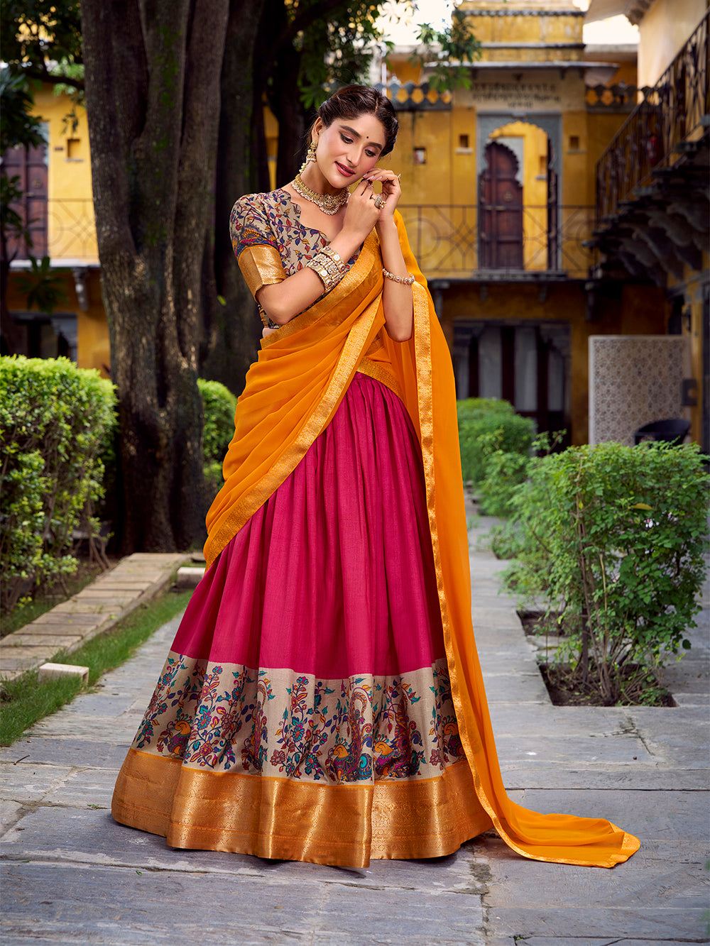 Pink astha silk zari weaving lehenga choli