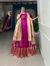 Purple Color Zari Weaving Work Jacquard Silk Dress