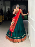 Green vichitra silk South Indian dhavani lehenga choli
