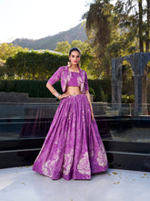 Purple Floral Print Tussar Silk Co-ord Set lehenga Choli