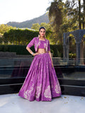 Purple Floral Print Tussar Silk Co-ord Set lehenga Choli