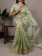 Pista poly shimmer thread embroidery saree
