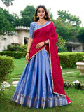 Royal Blue Color Zari Weaving Work Kanchipuram South Indian Lehenga Choli