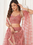 Stunning Dusty Pink Sequins Net Wedding Wear Lehenga With Dupatta