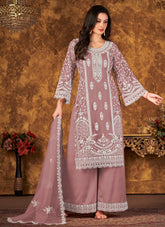 Stunning Net Embroidered Reception Wear Palazo Suit