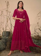 Stunning Pink Embroidered Georgette Festive Wear Palazzo Suit