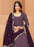 Stunning Purple Embroidered Faux Georgette Anarkali Suit