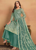 Stunning Sea Green Embroidered Net Sharara Dress for Women