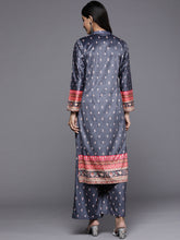 Stylish Navy Blue Printed Velvet Kurta Palazzo Set
