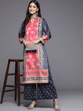 Stylish Navy Blue Printed Velvet Kurta Palazzo Set