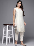 Stylish Off White Chanderi Tunic with Prints for Women