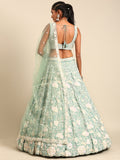 Stylish Seagreen Chinon Sequins and Zarkan Work Reception Look Lehenga