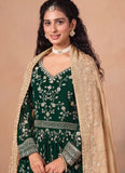 Stylish party wear anarkali suit in green color