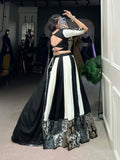 Black Color Plain And Printed With Paper Mirror Work Rayon Lehenga Choli