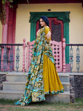 Semi-stitched mustard lehenga with 4 meter flair