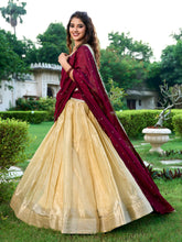 Cream Color Zari Weaving Work Kanchipuram South Indian Lehenga Choli