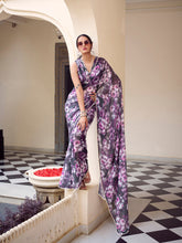 Grey floral printed marble saree