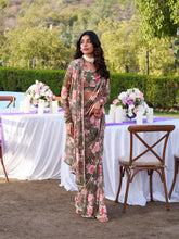 Mehendi marble printed saree with pearl lace border