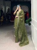 Olive Green Color Sequins And Thread Embroidery Work Gold Coin Salwar Suit