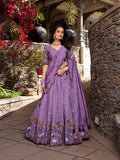 Lavender Color Sequins And Thread Embroidery Work Vichitra Shimmer Lehenga Choli