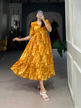 Mustard Color Floral Printed Georgette Dress