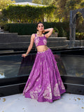 Purple Floral Print Tussar Silk Co-ord Set lehenga Choli