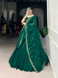 Bottle Green Color Thread Embroidery Work Georgette Lehenga Choli