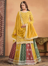 Tasteful Yellow Color Chinon Fabric Partywear Lehenga