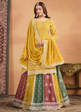 Tasteful Yellow Color Chinon Fabric Partywear Lehenga