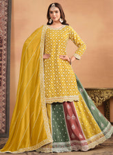 Tasteful Yellow Color Chinon Fabric Partywear Lehenga