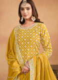 Tasteful Yellow Color Chinon Fabric Partywear Lehenga