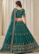 Elegant Teal Bridesmaid Lehenga in Art Silk with Embroidered Net Dupatta