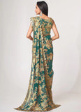 Teal Blue Sequins Embroidery Work with Digital Print Saree